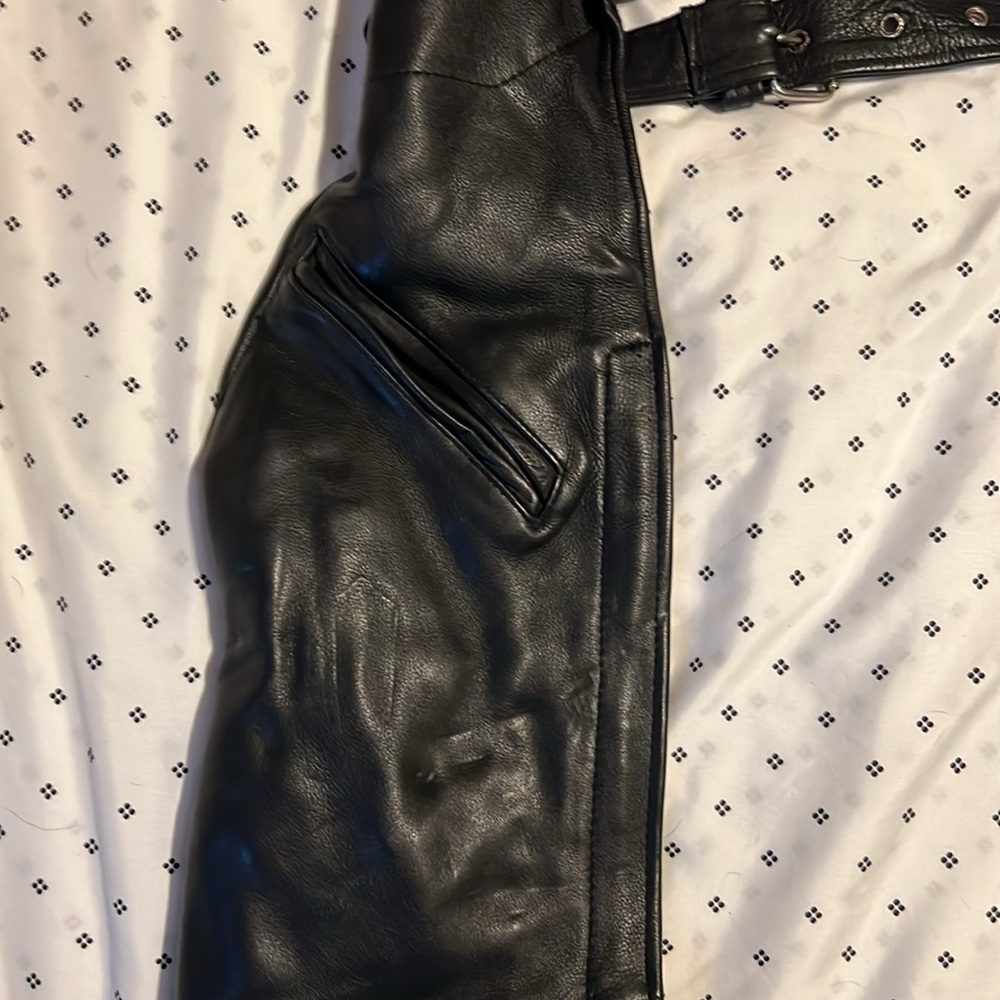 Black Leather Motorcycle Chaps - image 2